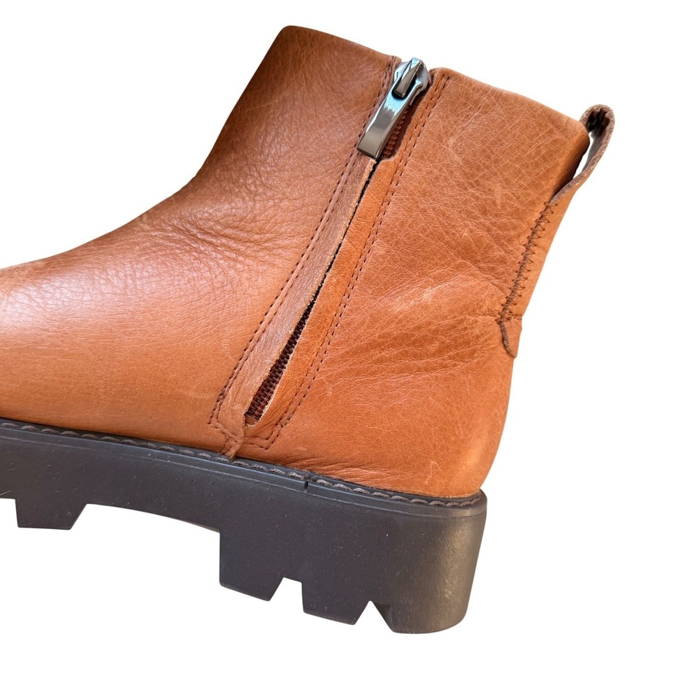 Franco Sarto Billie Brown Leather Lug Sole Ankle Boots Women's Chunky Chelsea - Picture 4 of 15